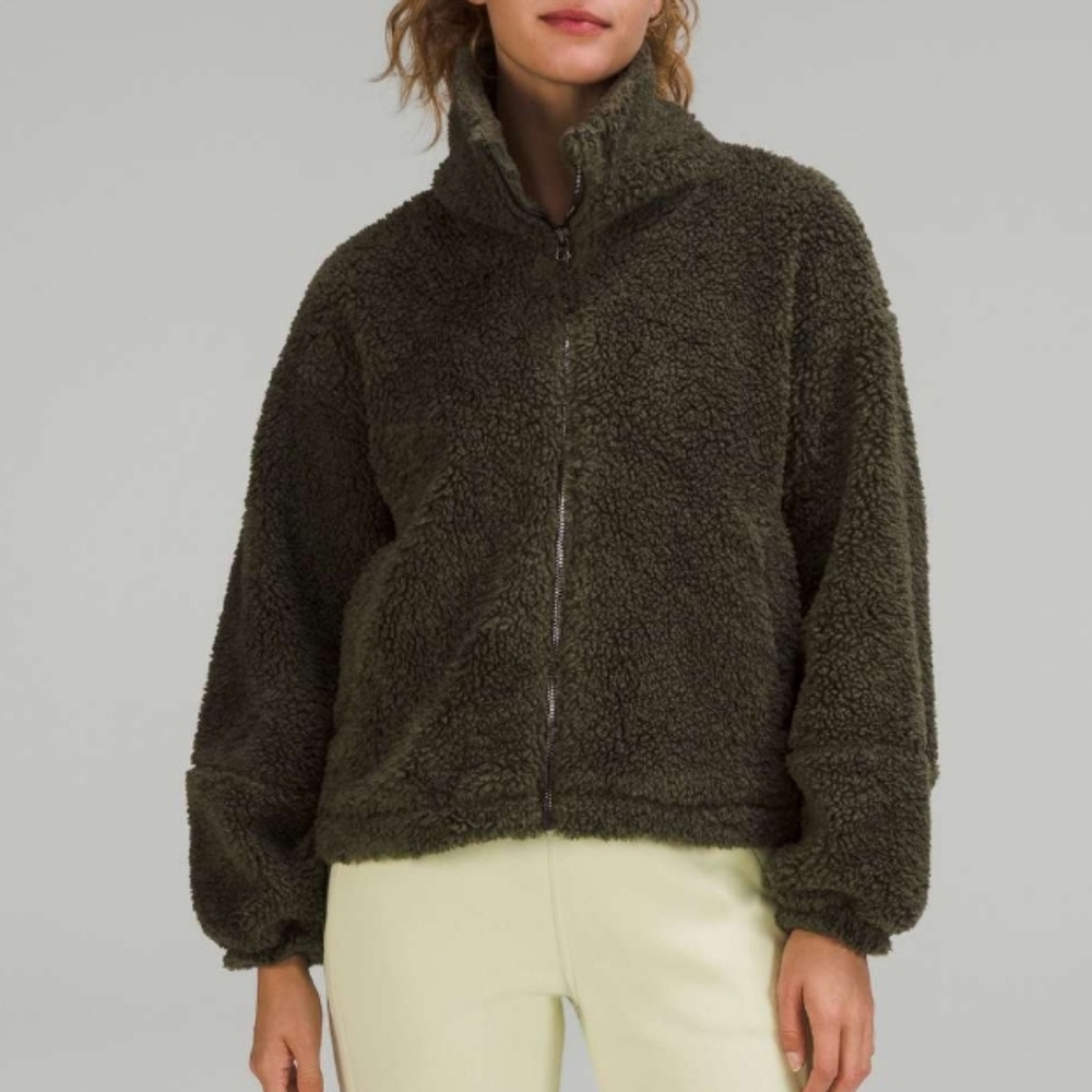 Lululemon Cinchable Fleece Zip-Up Jacket Dark Olive Size 8 New No Tag